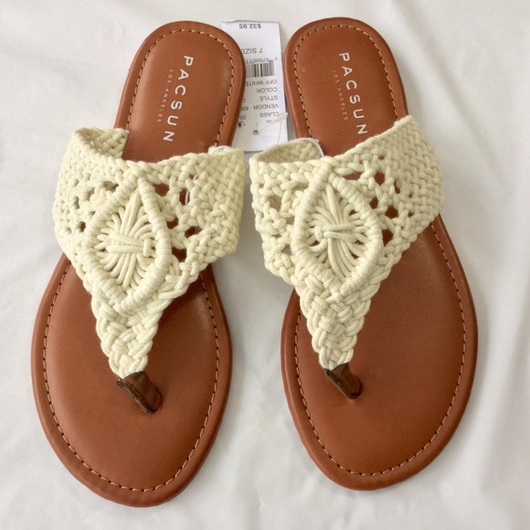 white strappy flip flops